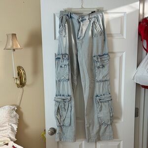 Blank NYC Light Gray Cargo Flare Jeans